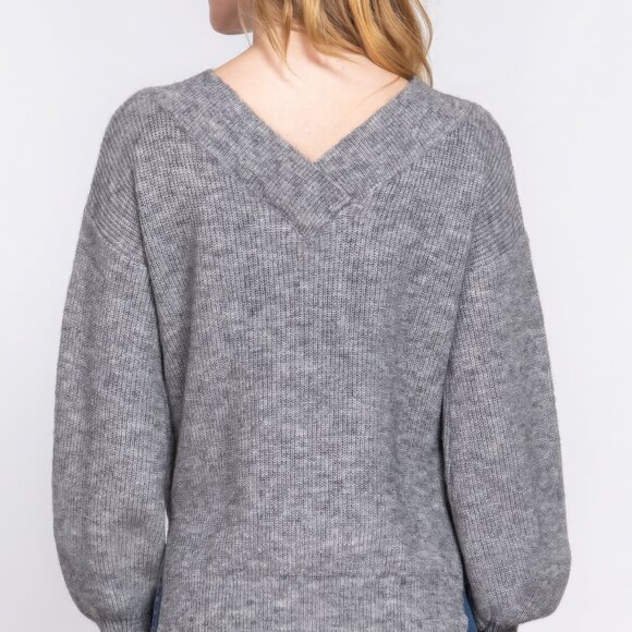 Long Slv Double V-neck Sweater - Picture 3 of 4